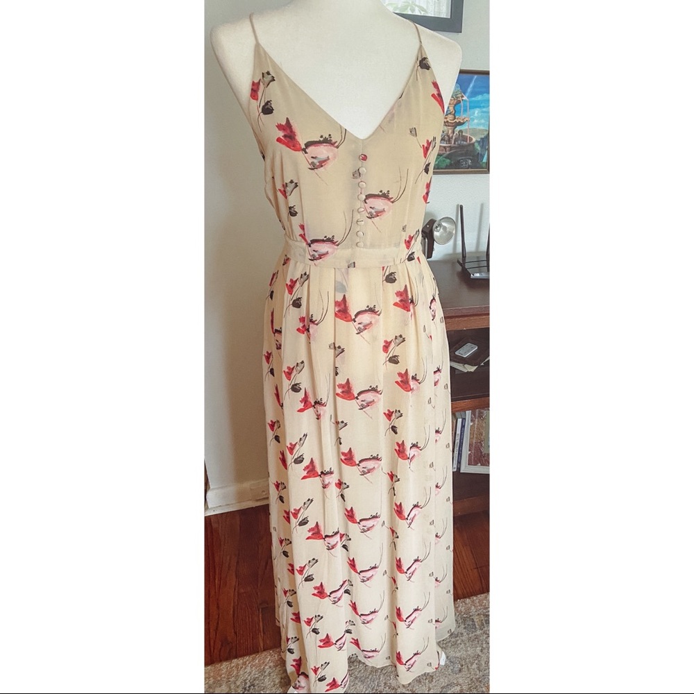 White and red floral maxi dress, beach dress